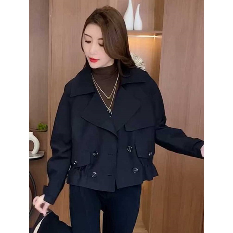 拉夏贝尔短款风衣外套女装2023秋装新款收腰显瘦小个子高级感上衣