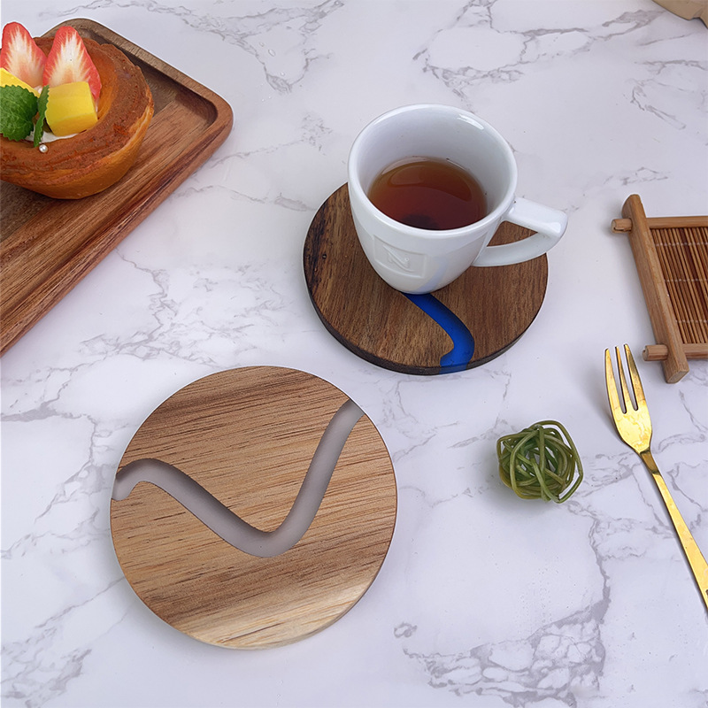 Cross-Border Resin Coaster Japanese Acacia Mangium Heat Proof Mat Circle and Creative Teacup Mat Coffee Western-Style Placemat Nordic in Stock