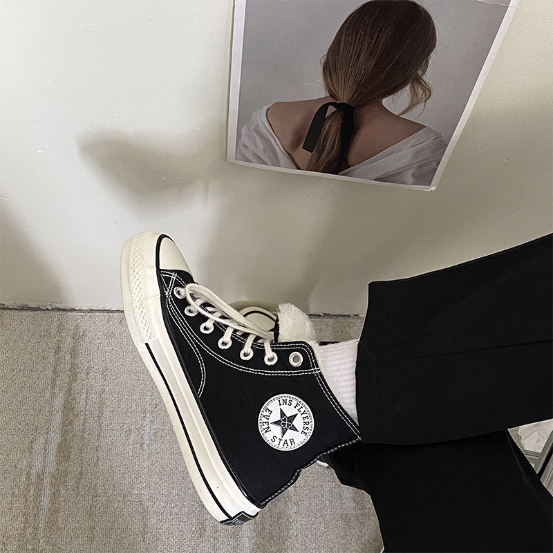 暮星evenstar 圆标1970s加绒帆布鞋男女学生韩版中高帮棉鞋情侣鞋