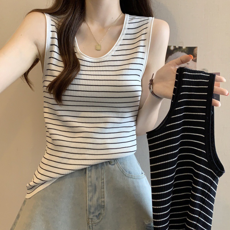 打底夏季mm撞色内搭工字女微胖大码吊带背心条纹显瘦遮肚无袖包邮