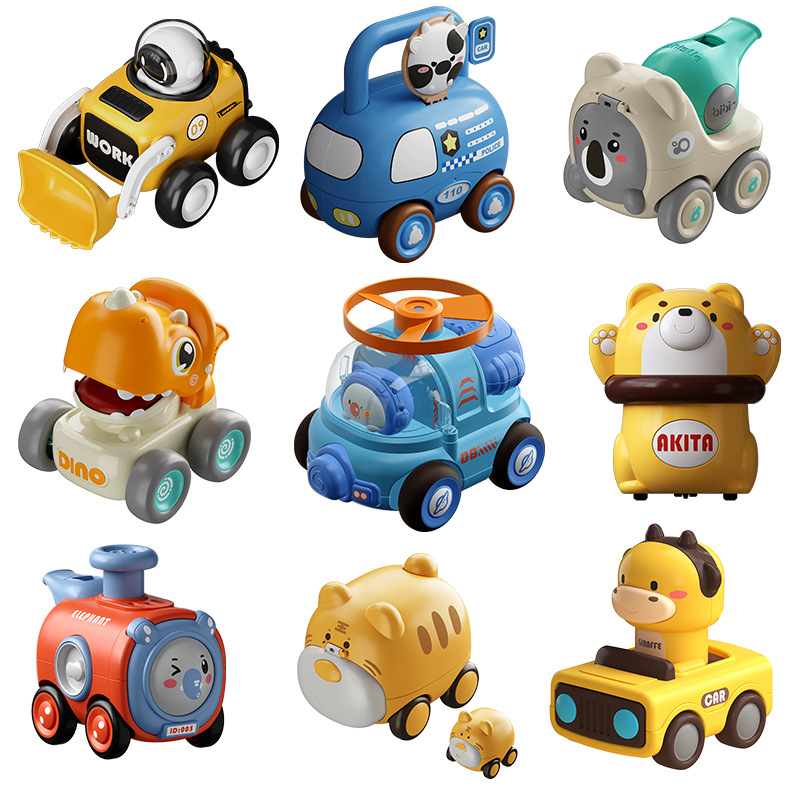 Children Press Toy Car Baby 1-3 Years Old 2 Inertia Car with Whistle Changeable Face Train Kindergarten Gifts