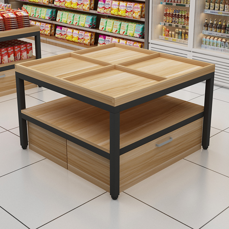 超市产品堆头中岛柜杂货架母婴店展示柜促销台水果流水展示台实木