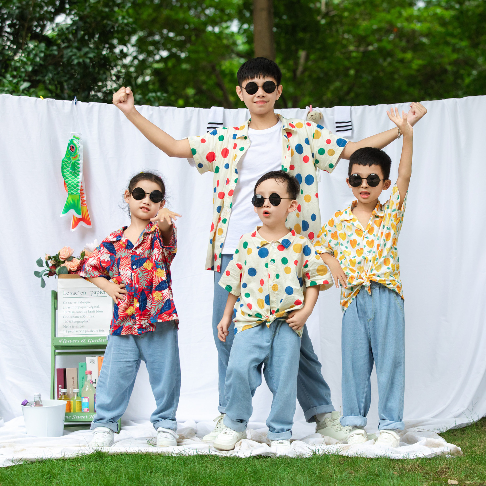 儿童港风复古服装护花者亲子舞蹈服80年复古牛仔裤走秀表演啦啦队