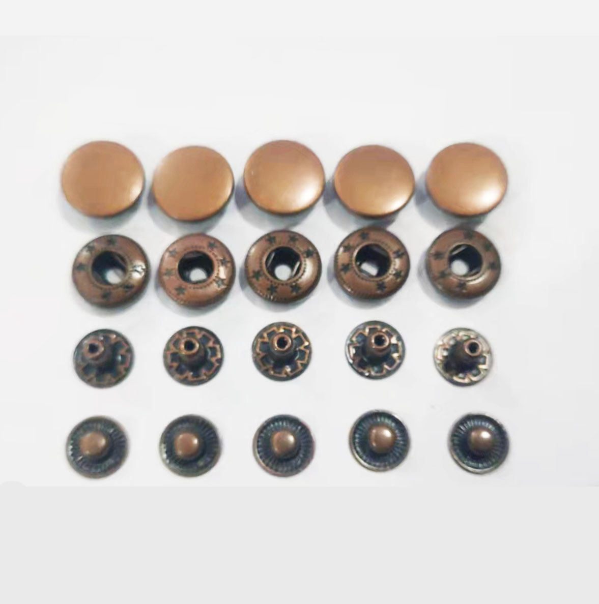 现货金属铜皮面四合扣圆形羽绒服红古铜色子母扣大衣棉服按扣