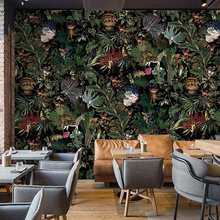 北欧动物森林墙纸餐厅酒店植物壁纸无缝热带雨林童话民宿卧室墙布