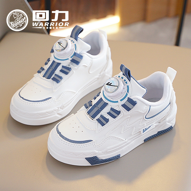 Warrior Children's Shoes Children's Sneakers 2023 Autumn New Boys' Rotating Button Board Shoes Girls' Casual White Shoes