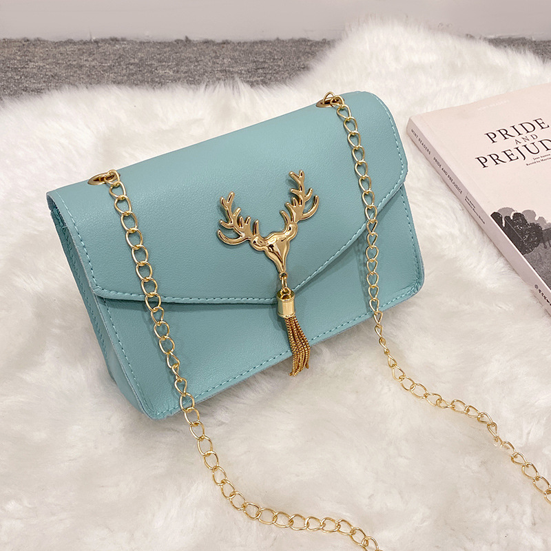 New Fresh Deer Head Tassel Shoulder Women's Bag Fashion Simple Elegant Chain Small Square Bag Mini Phone Bag Lot