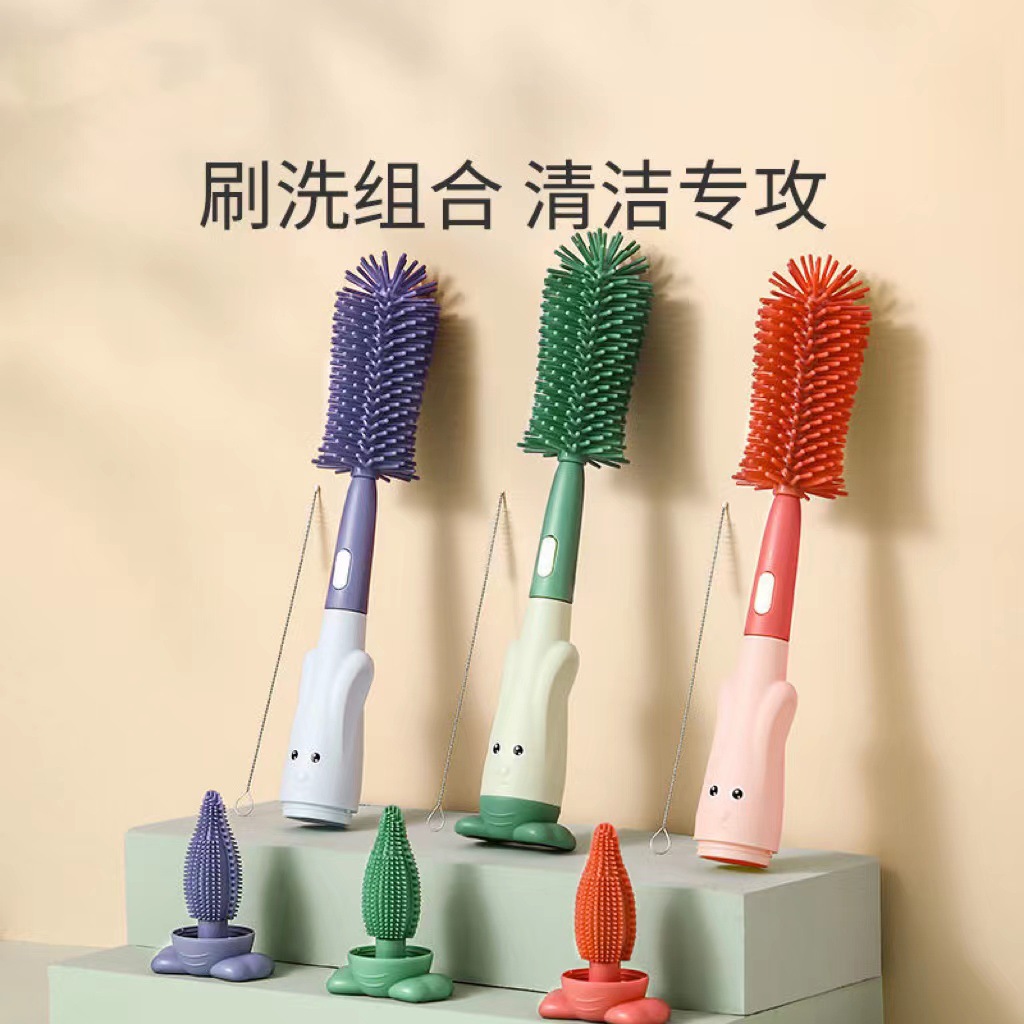 Baby Bottle Brush Three-in-One Sponge Bottle Brush Straw Brush Pacifier Brush Set Water Cup Cleaning Brush Wholesale