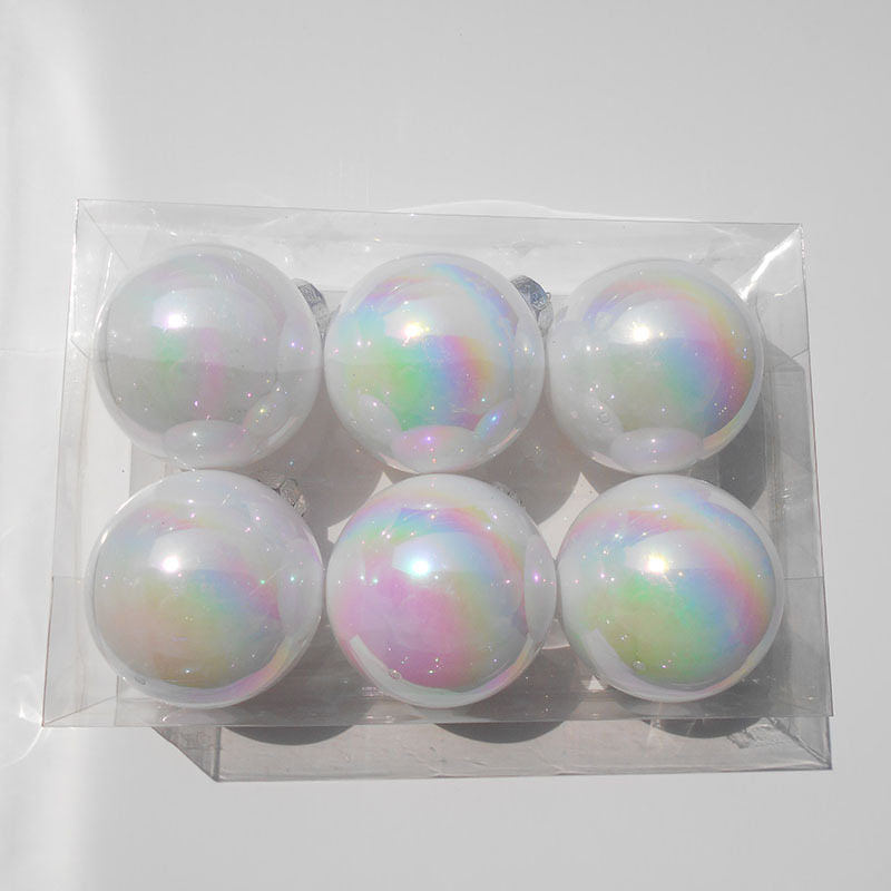 6cm/7cm/8cmPET白色幻彩球圣诞装饰七彩塑料球炫彩电镀圣诞球装饰