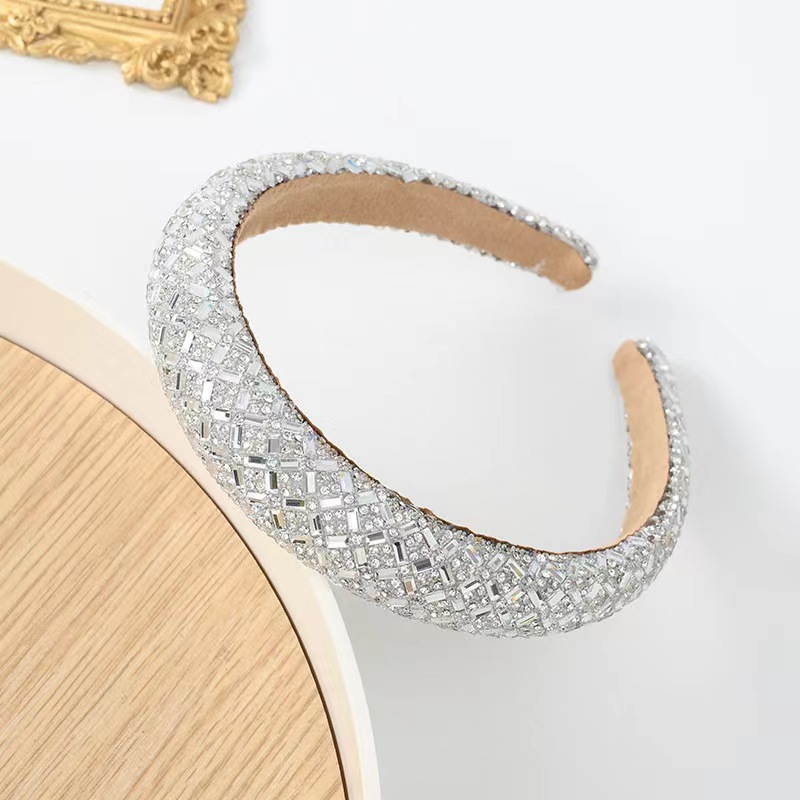 Foreign Trade New Style Full Diamond Face-Looking Small Headband Pearl Flash Sponge High-Grade Black Headband Hairpin