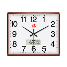 牌钟表555电子日历挂钟客厅简约现代石英钟方形静音壁挂