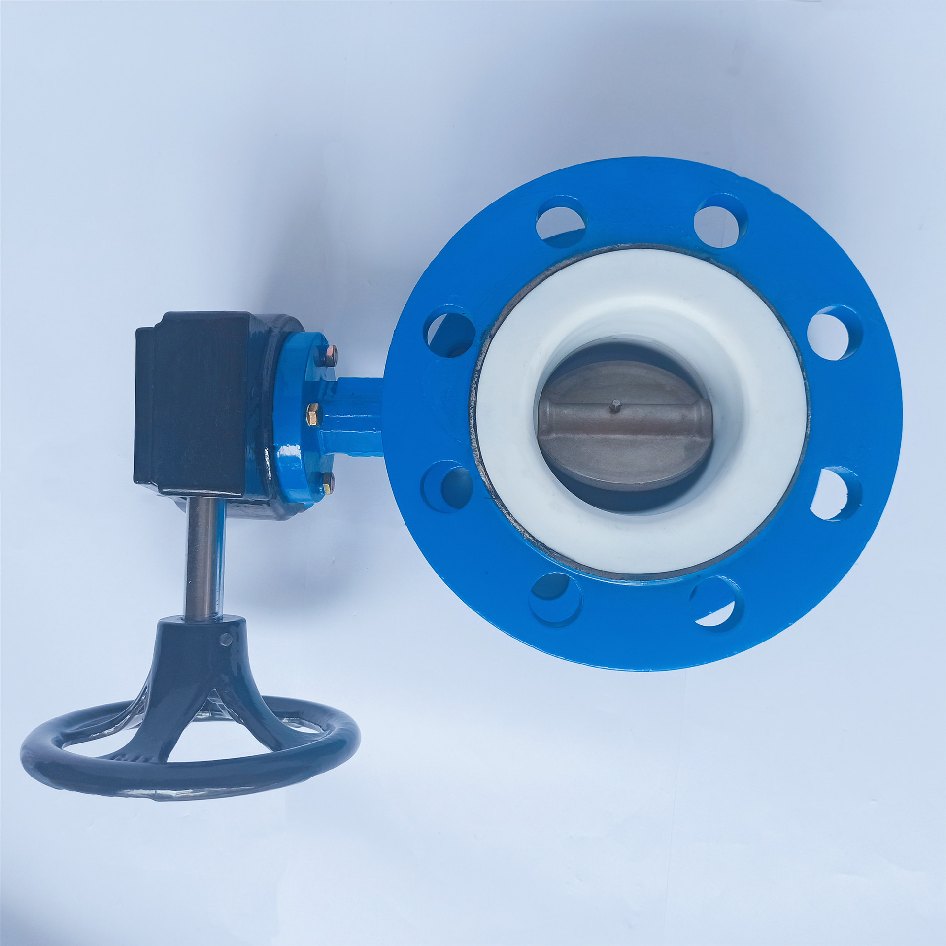 蜗轮法兰四氟蝶阀不锈钢板衬氟法兰蝶阀