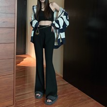 小个子辣妹针织裤女秋冬2023韩版新款设计感高腰垂感显瘦微喇叭裤