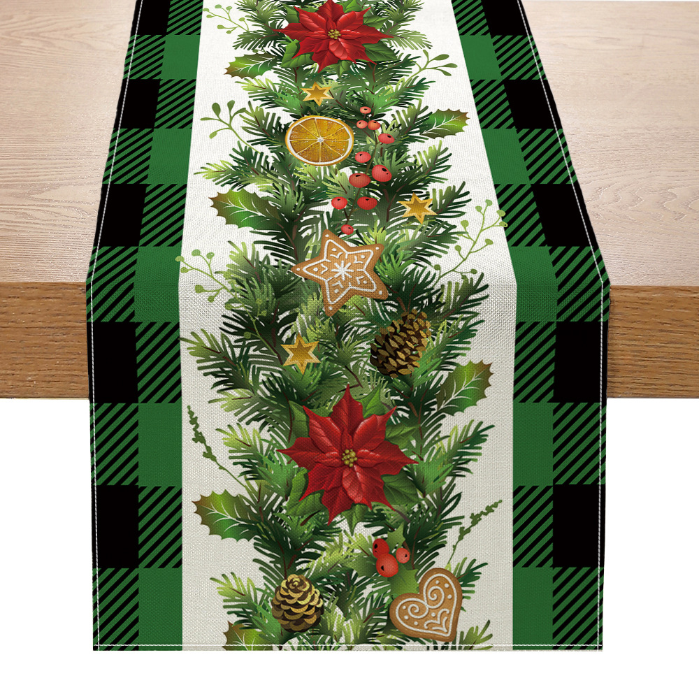 [Clothes] Cross-Border Table Runner New Christmas Decorative Creative Printing Christmas Holiday Kitchen Entrance Small Tablecloth