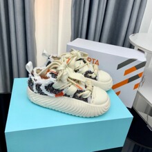 高定UR纯棉帆布拼接流苏圆头草履虫面包鞋可爱休闲平底鞋shoes