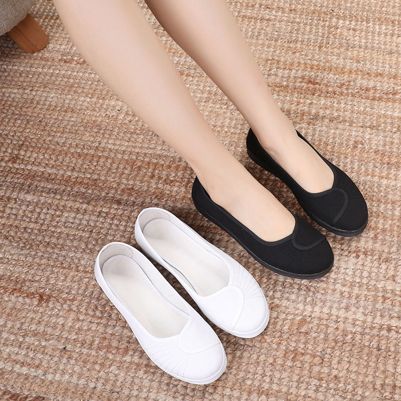 护士鞋女白色平底医院工作鞋舒适牛筋底布鞋透气软底师小白鞋