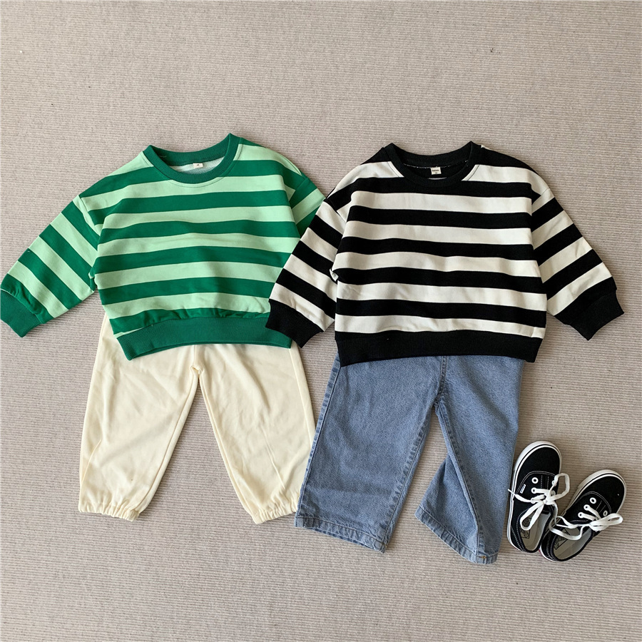 2022春季新款儿童条纹卫衣 中性款套头上衣 韩版幼儿园卫衣