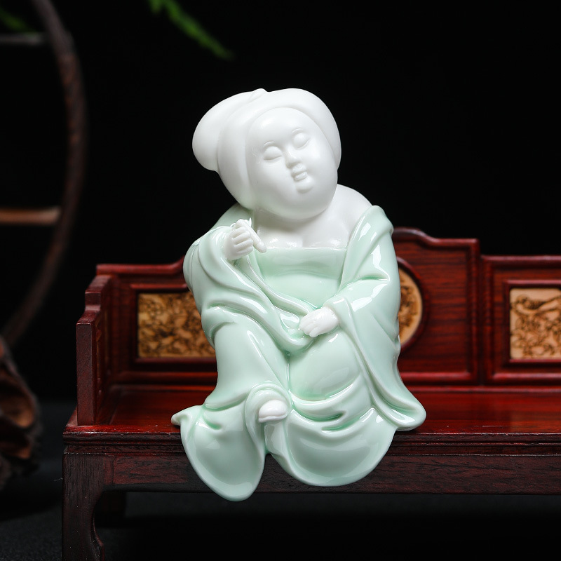Celadon Tang Dynasty Chubby Girl Character Lady Ceramic Crafts Chinese Soft Wine Cabinet Entrance Domestic Ornaments