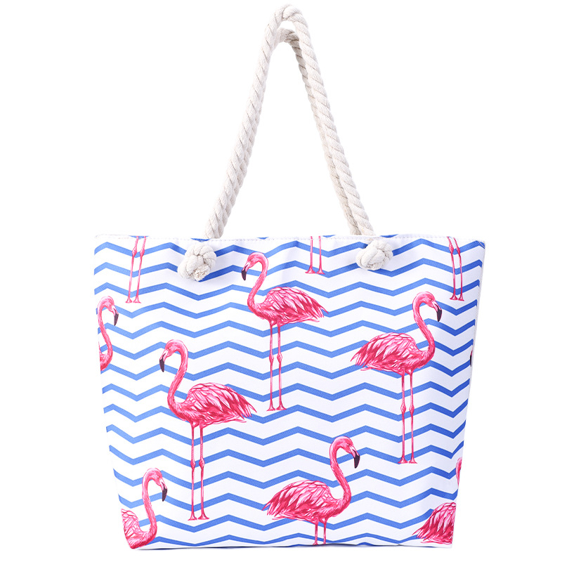 Cross-Border Hot Selling Flamingo Women's Beach Bag Travel Storage Tote Large Capacity Shoulder Bag Canvas Bag in Stock