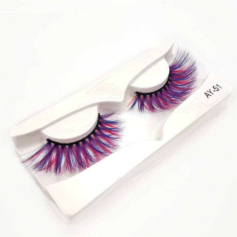 彩色5d化纤假睫毛单对装 自然立体美妆白色3d假睫毛 厂家批发