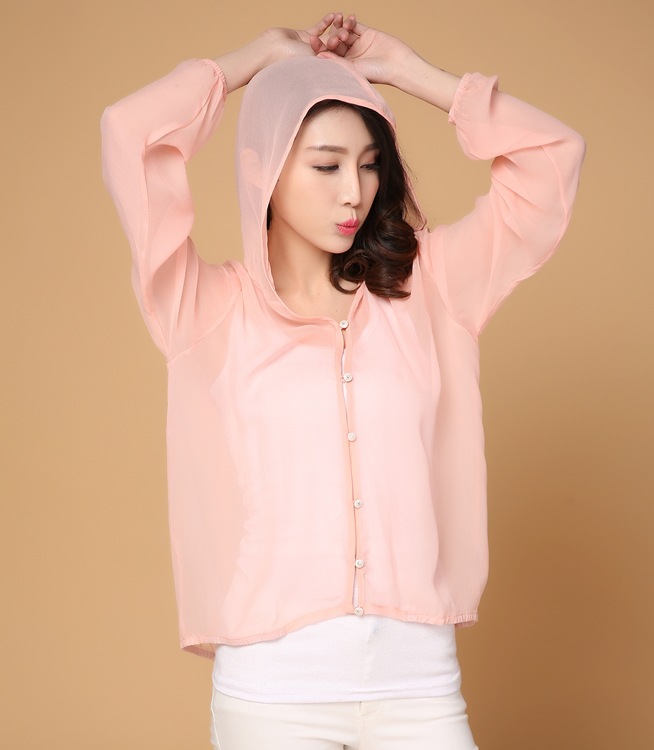 包邮春夏季新款桑蚕丝长袖开衫连帽短外套真丝衣空调服女特价