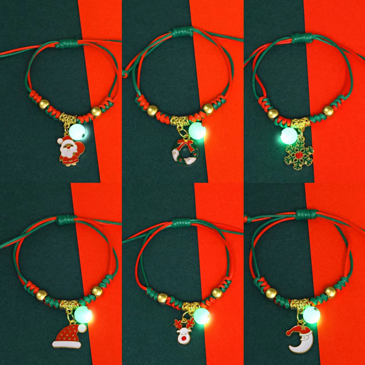 2022 New Luminous Christmas Woven Bracelet Female Popular Santa Claus Couple Girlfriends Bracelet Cross-Border Sold Jewelry