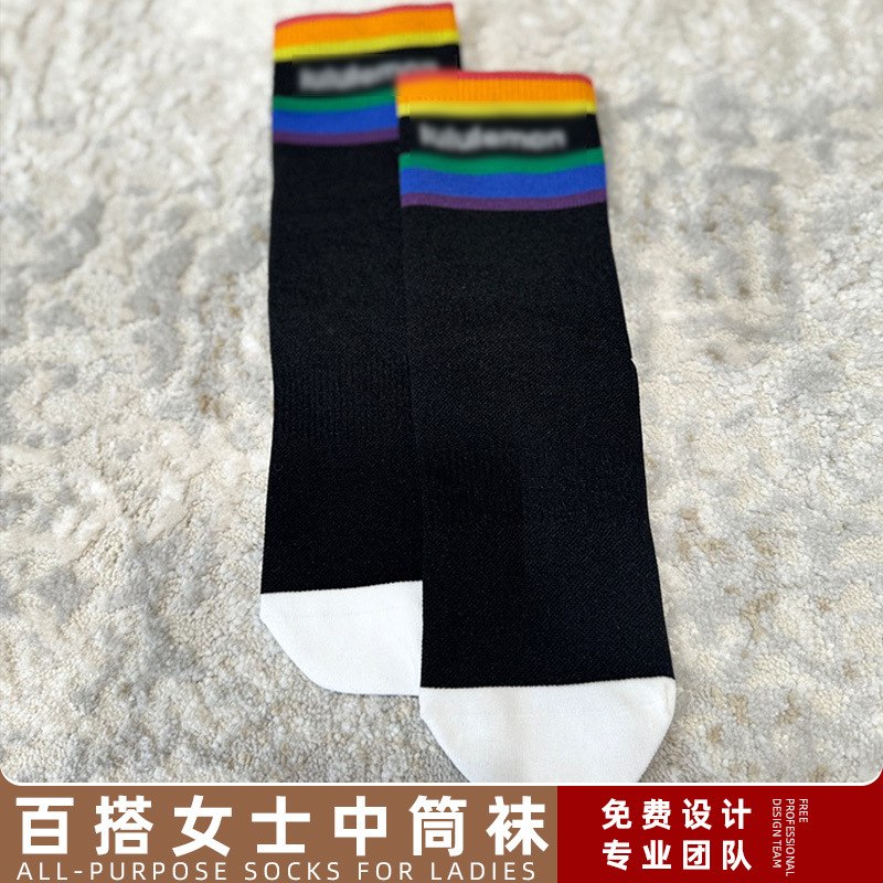 lu/lu 夏季新款轻薄透气百搭女士中筒袜彩色条纹时尚搭配袜子批发