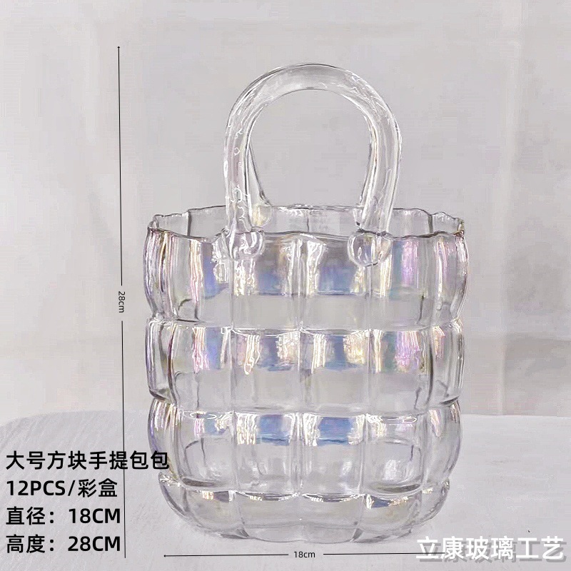 Factory Direct Sales Creative Square Handbags Glass Vase Hydroponic Flowers Home Hotel Decoration Vase Decoration