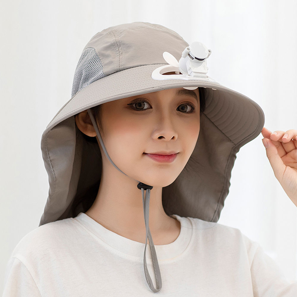 带风扇的帽子夏季女遮阳帽户外出游大檐防晒帽男士防紫外线渔夫帽