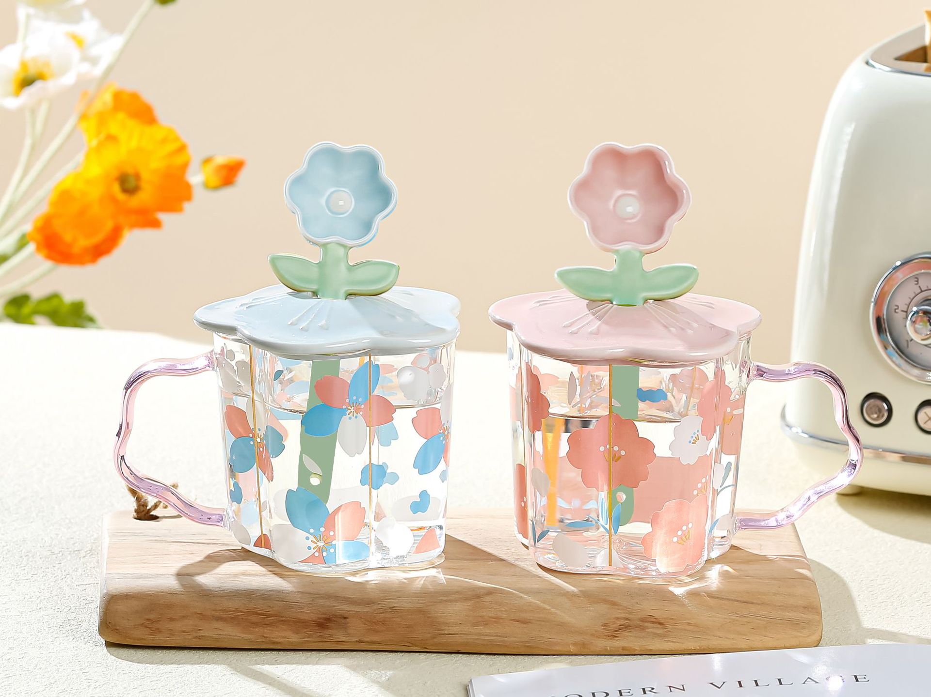 Small Flower Spoon High Boron Glass Girl Good-looking Drinking Cup Design Sense Niche Mug