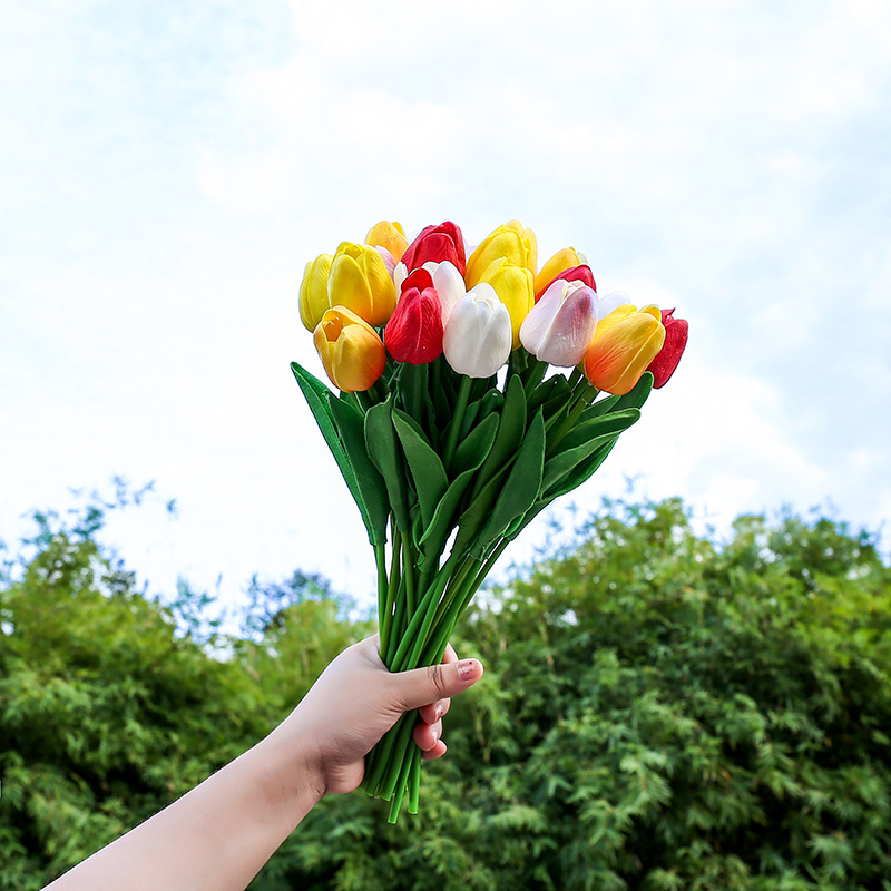 仿真花pu塑料单支迷你郁金香婚庆手捧花家居装饰花艺插花烘焙礼品