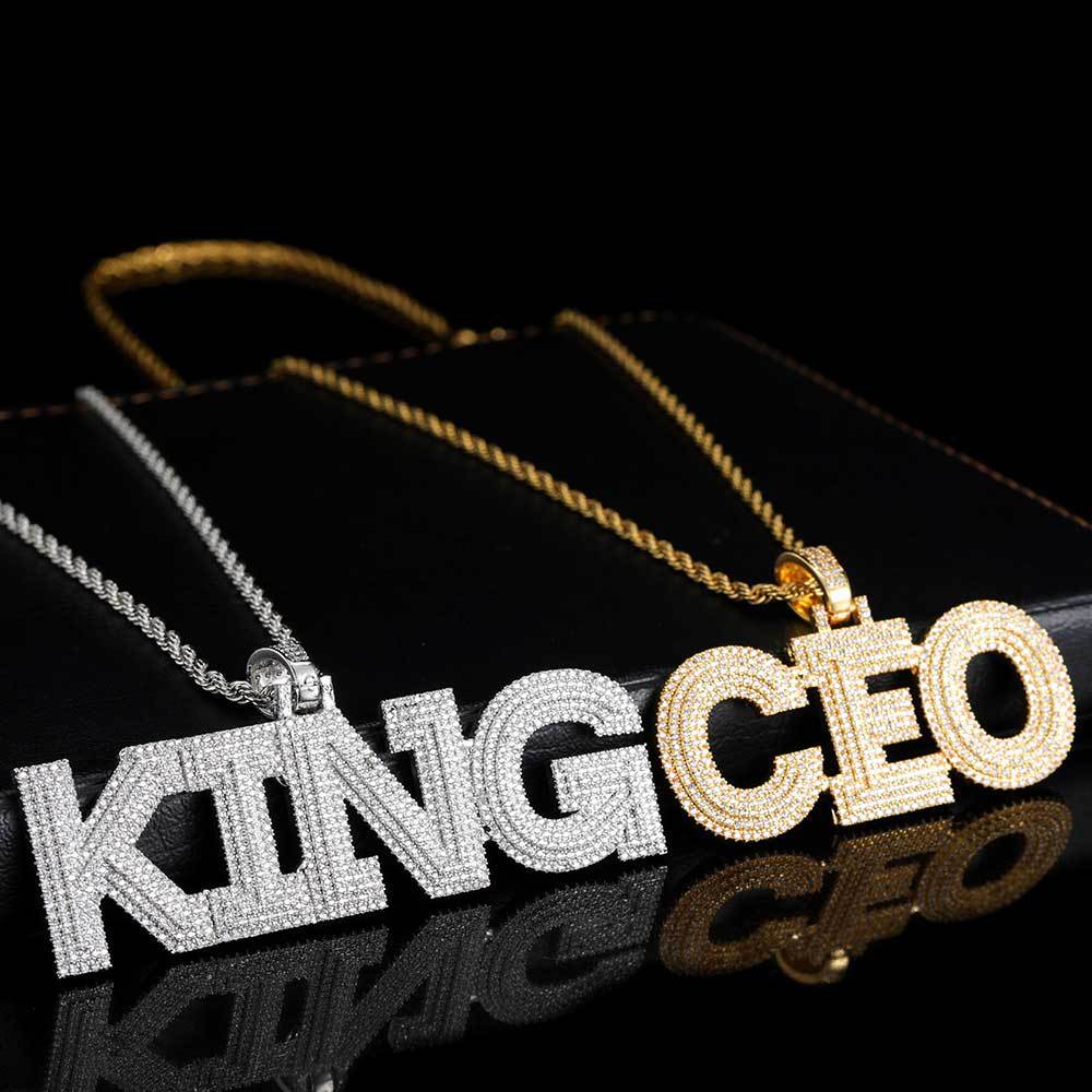 欧美嘻哈潮牌diy创意男女项链铜镶锆石三层满钻字母拼接组合吊坠