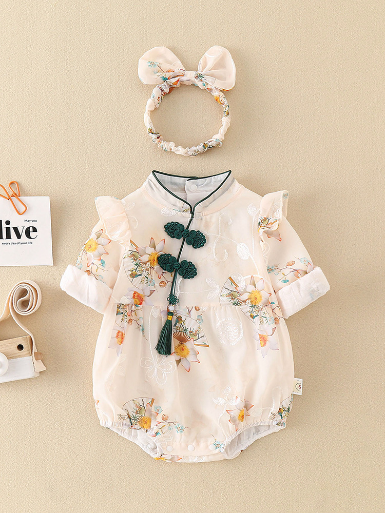 Mingclimbing Baby Clothes Spring Jumpsuit Female Baby Chinese Style Spring and Autumn Class a Sheath Skirt One-Piece Delivery