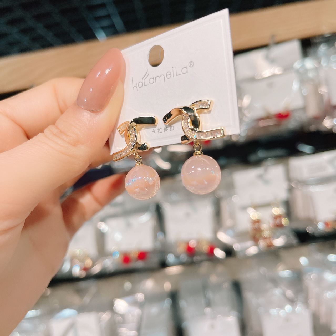 卡拉美拉流行耳饰香风人工锆石镶嵌交叉人鱼姬珍珠耳坠耳钉银针女