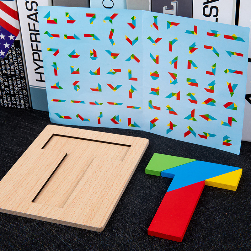 百变t字之谜 四巧板拼图拼板七巧板木古典智力学生玩具