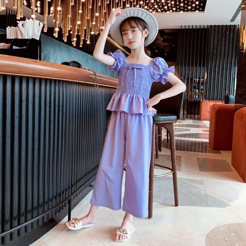 女童套装夏季2022新款儿童阔腿裤两件套中大童短袖吊带闺蜜装洋气