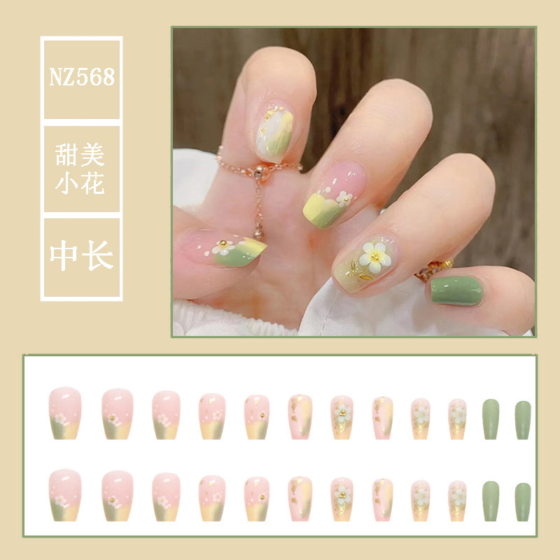 Stereo Rhinestone Wear Nail Tip Length Nail Stickers 2023 New Internet Celebrity Removable Fake Nail Patch Finished Product