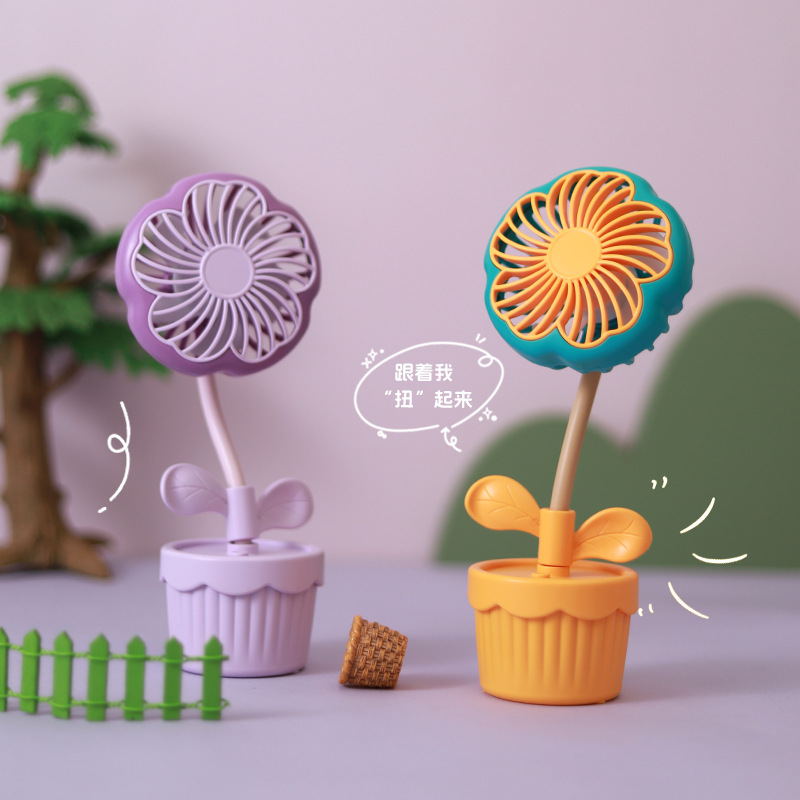 Summer Cute Small Flower Pot Fan Student Desktop Handheld Mini Noiseless Flower Fan Girl Creative Gift