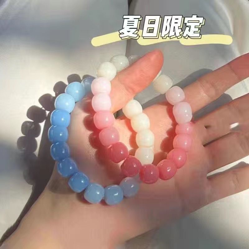 Ice Transparent White Jade Collectables-Autograph Bracelet Pliable Temperament Gradient Pink Student Version Hand Toy Ball Bracelet Bracelet Student