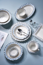 家用法式餐具套装烟蓝色花边碗碟盘子套装感陶瓷釉下彩餐具