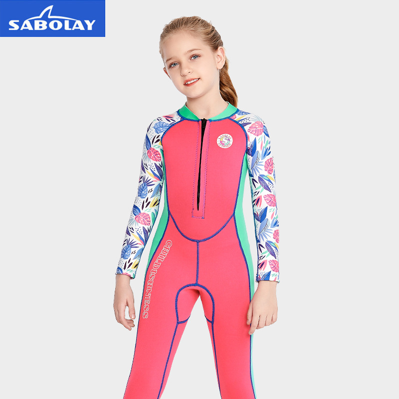跨境儿童潜水服2mm连体游泳衣长袖保暖抗寒儿童泳衣浮潜冲浪服