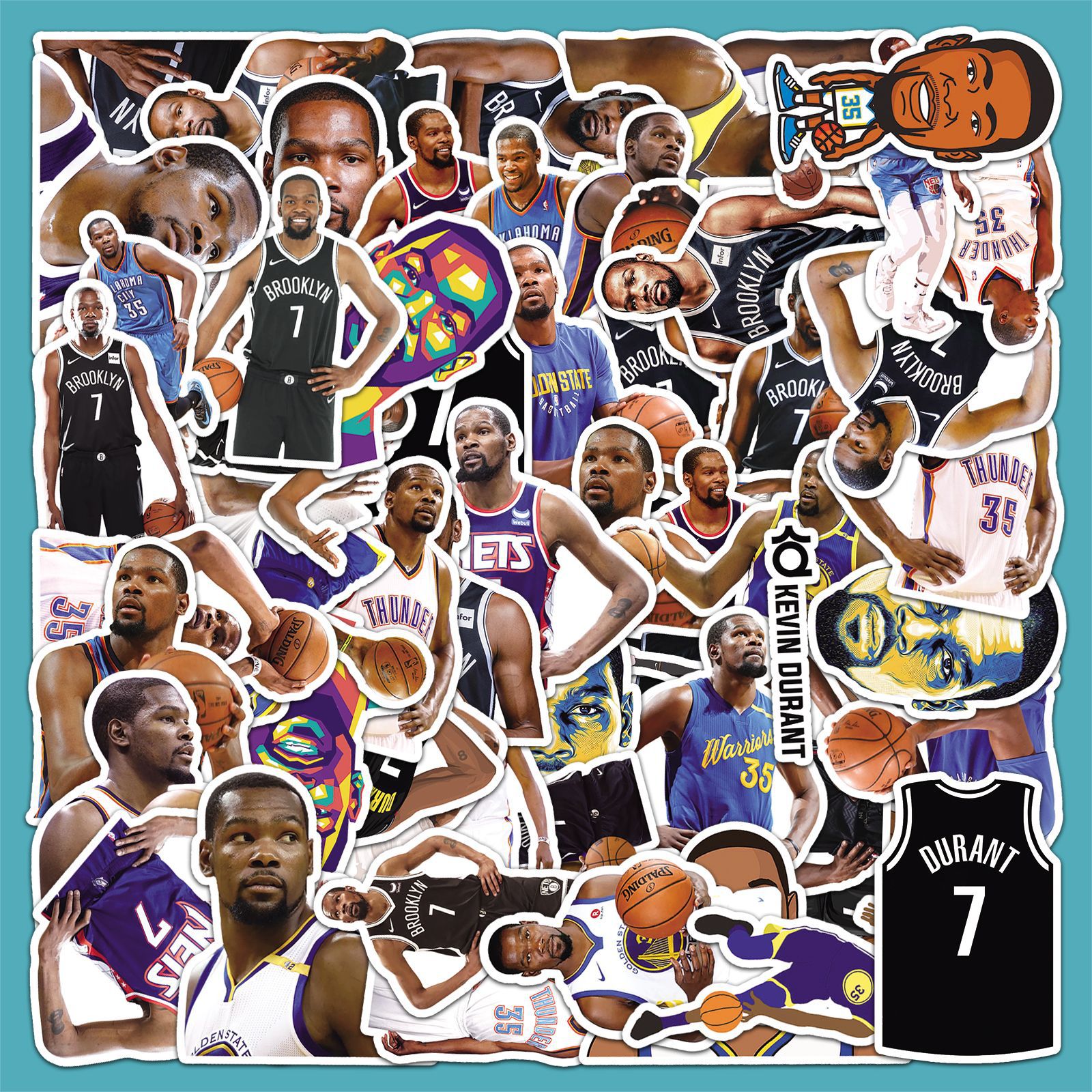 50张杜兰特涂鸦贴纸个性nba篮球球星周边diy手机壳行李箱贴纸防水