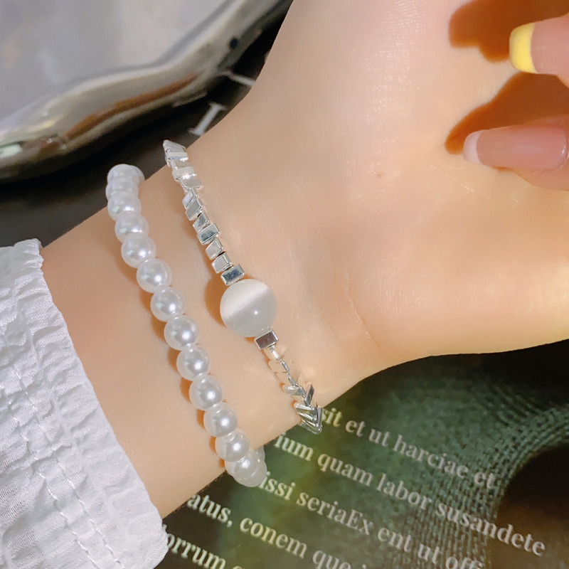 Korean Style Vintage Pearl Bracelet Ins Niche High-Grade Broken Silver Bracelet Couple Bracelet Cute Light Luxury Hand Jewelry