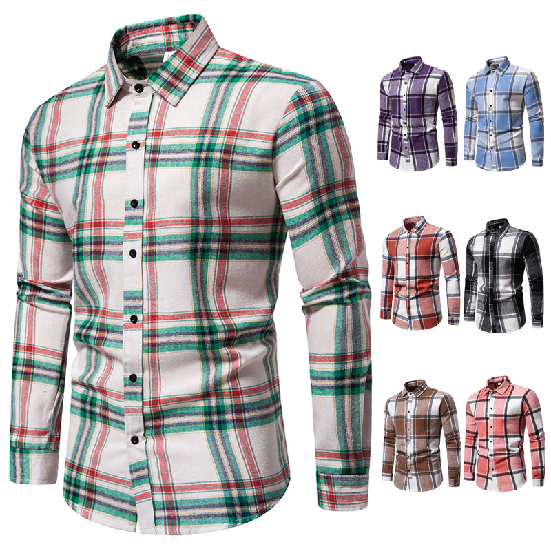 cross-border 2023 autumn and winter new men‘s plaid loose casual long-sleeved shirt thickened shirt amazon european size