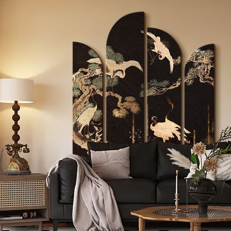 法式中国风客厅装饰画中式复古沙发背景墙挂画南洋风感四条屏