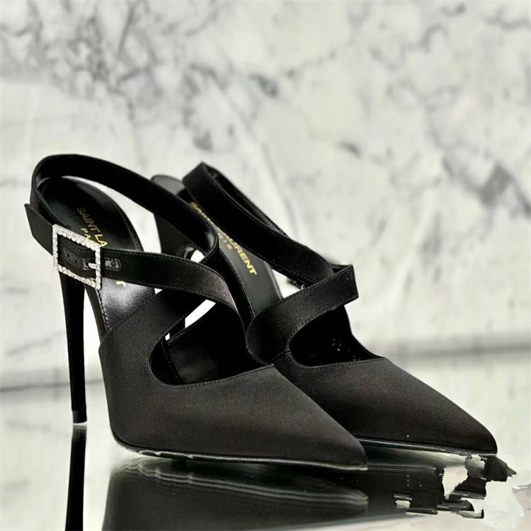 高跟鞋女2024春夏新款细跟包头交叉绑带黑色高跟鞋细跟单鞋凉鞋女