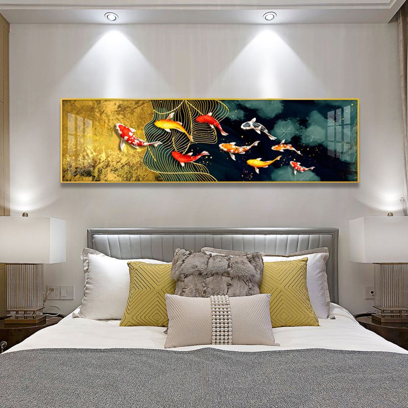 2020新款十字绣满钻招财九鱼图卧室床头画北欧5d钻石画点钻砖石画