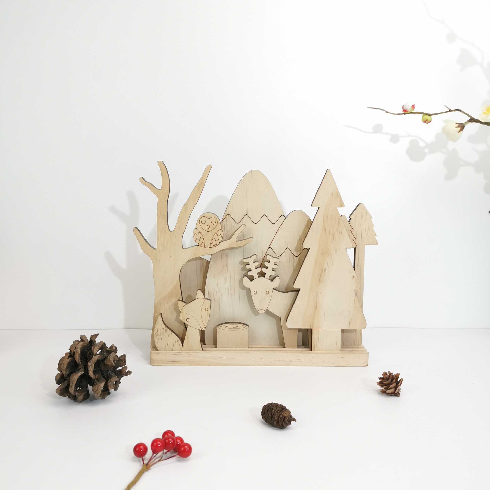创意木质摆件森林麋鹿民宿装饰品实木摆件圣诞节拼接手工diy玩具