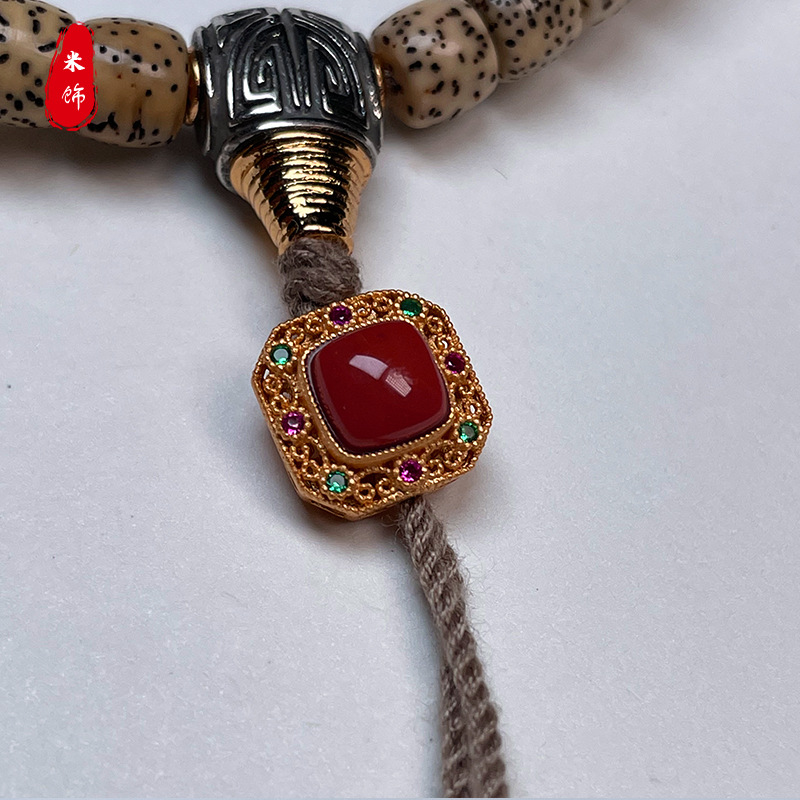 8k工艺金黄金眼法眼卡环925纯银天眼佛眼跑环文玩配饰猴头手串