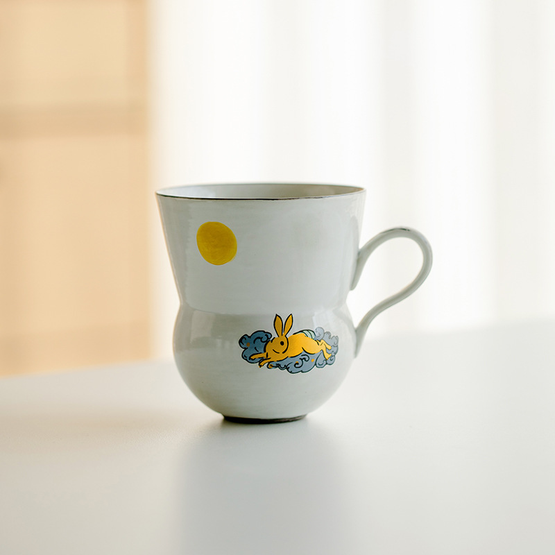 昌朴居金兔报喜泡茶杯带把家用创意陶瓷喝水杯咖啡杯子不烫手